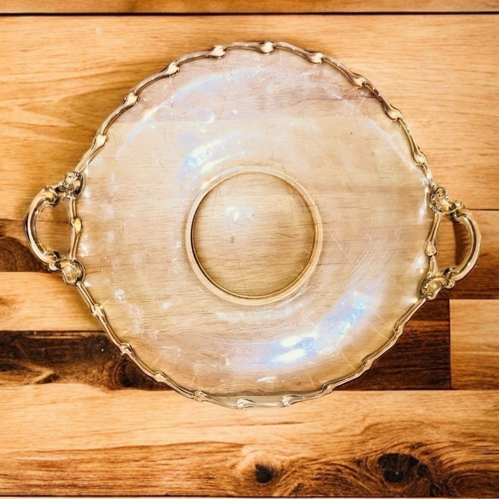 Vintage Fostoria Serving Platter with 2 Handles Clear Glass Round Plate